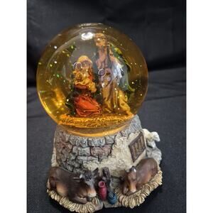 Enesco. O Holy Night" Two Angels w/Baby Jesus Snow Globe Music Box, Works